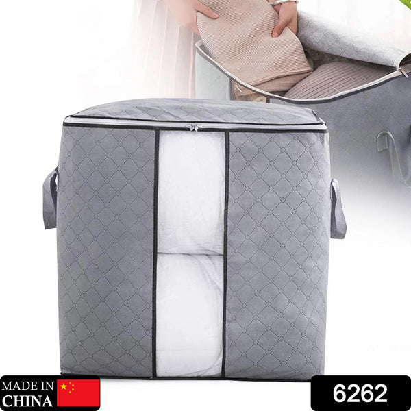 Storage bag with Zipper and Space Saver Comforter bag, Pillow, Quilt, Bedding, Clothes, Blanket Storage Organizer Bag with Large Clear Window and Carry Handles for Closet.