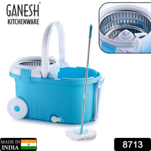 8713 GANESH Prime Plus Steel Spinner Bucket Mop 360 Degree Self Spin Wringing with 2 Absorbers for Home and Office Floor Cleaning Mops Set. 