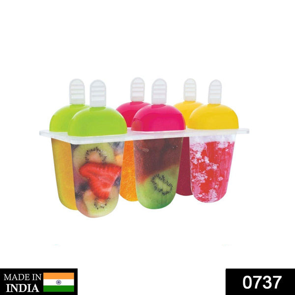 737 6 Pcs Multicolor Polypropylene Ice Mold, Kulfi Maker/Stick/Cream/Candy Color Assorted 