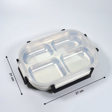 2043 White Transparent 4 Compartment Lunch Box for Kids and adults, Stainless Steel Lunch Box with 4 Compartments. 