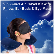 505 -3-in-1 Air Travel Kit with Pillow, Ear Buds & Eye Mask aashopy WITH BZ LOGO